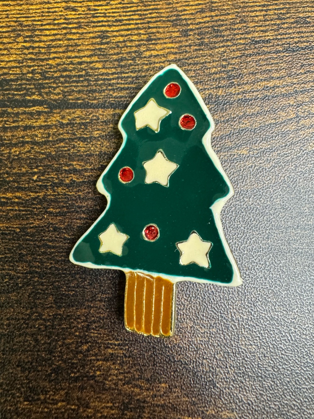 💚4/$20 Festive Green Enamel Christmas Tree Brooch with Gold Trunk